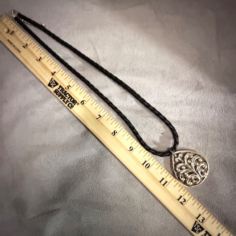 August Max Pendant Necklace Womens OS Black Braided Cord Silver Tone Filigree - Picture 9 of 11